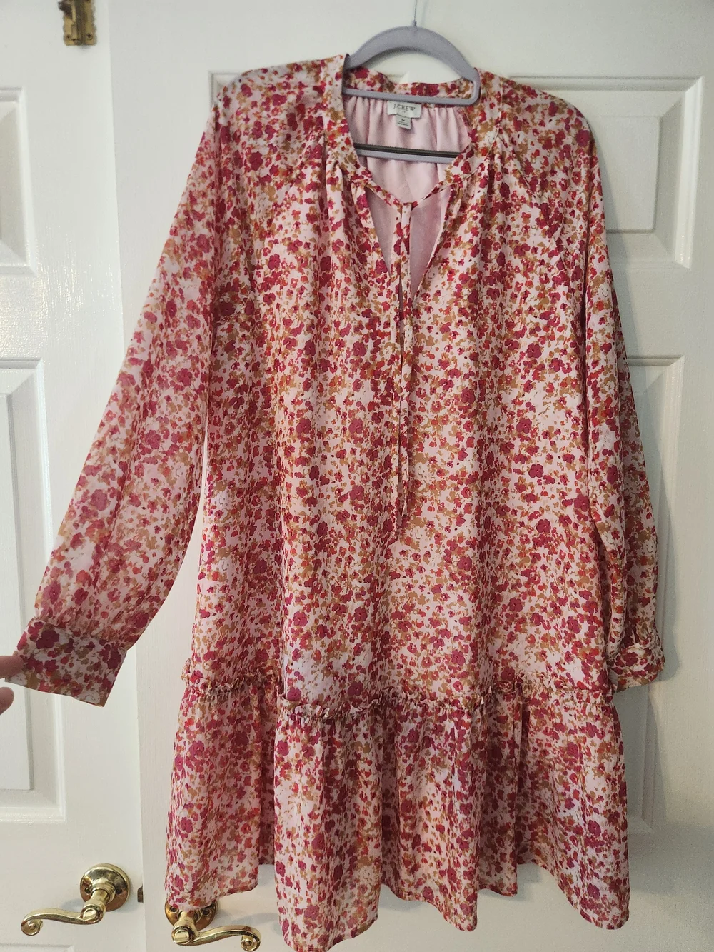 J. Crew Women's Floral Tiered Tunic Dress With Tie Pink Bohemian Resort, Medium
